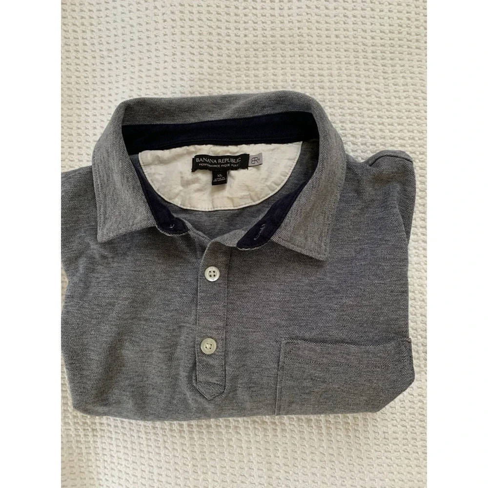 Banana Republic Performance Pique Pocket Polo Shirt‎ Mens XL Grey Heather BR+
